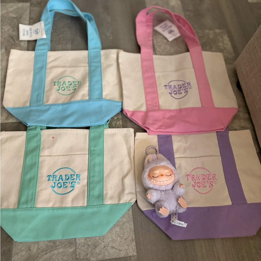 Trader Joe's Canvas Tote Bags Set and Have a seat labubu